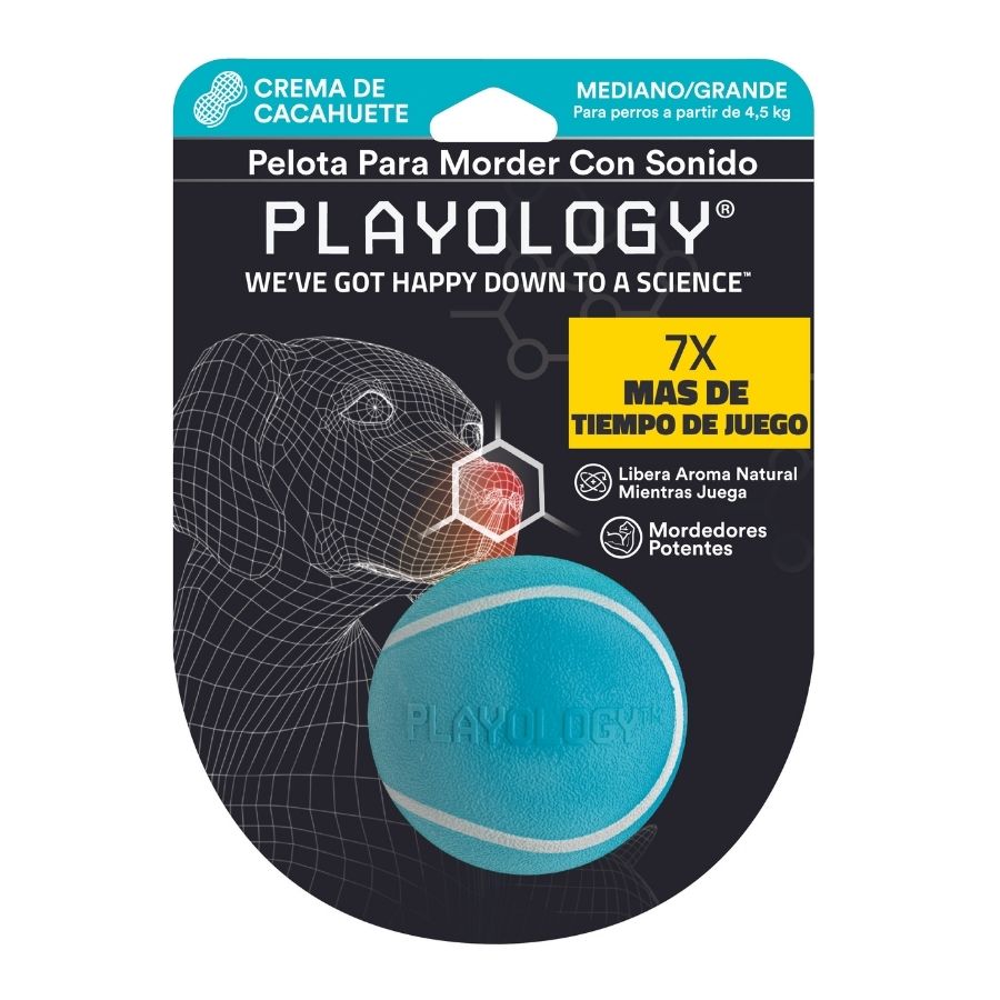 Playology Bola para masticar con aroma a mantequilla de maní tamaño mediano